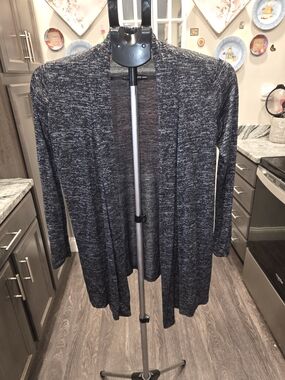 Open-Front Long Cardigan Sweater in Dark Heather Gray